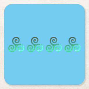 Emerald Triskele Ancient Celtic Symbol Square Paper Coaster