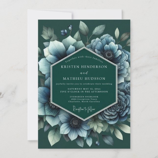 Emerald Twilight Anemone Wedding Invitation (Front)