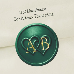 Emerald Two Hearts Intertwined Monogram Wedding Classic Round Sticker