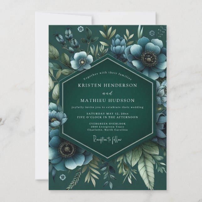 Emerald Umbral Bloom Wedding Invitation (Front)