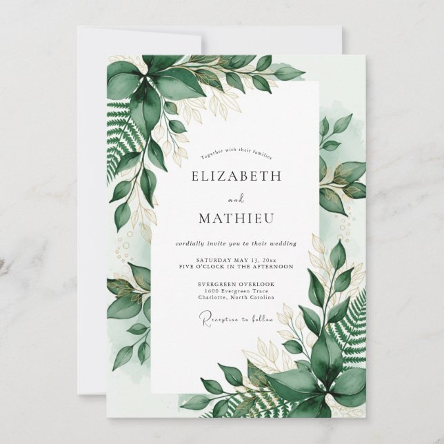 Emerald Verdant Botanical Wedding Invitation (Front)