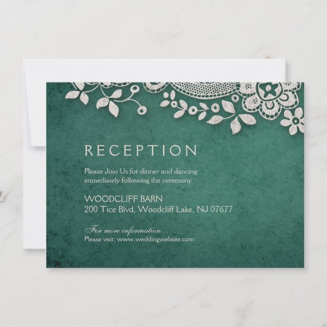 Emerald vintage lace rustic weddng reception invitation (Front)