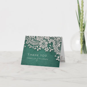 Emerald vintage lace rustic weddng thank you card