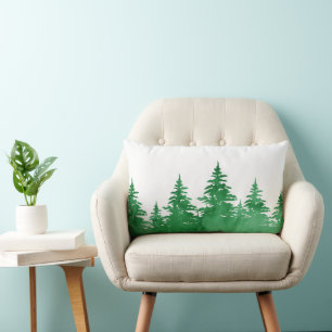 Emerald Watercolor Evergreen Trees Lumbar Cushion