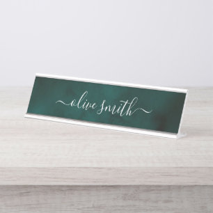 Emerald watercolor Monogram Name Desk Name Plate