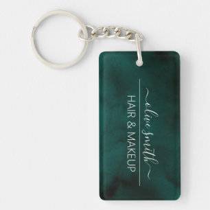 Emerald watercolor Monogram Name  Key Ring