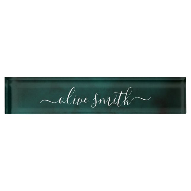 Emerald watercolor Monogram Name  Nameplate (Front)