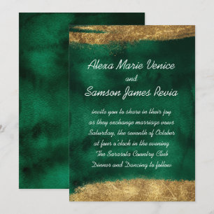 Emerald Watercolor with Gold Invitation