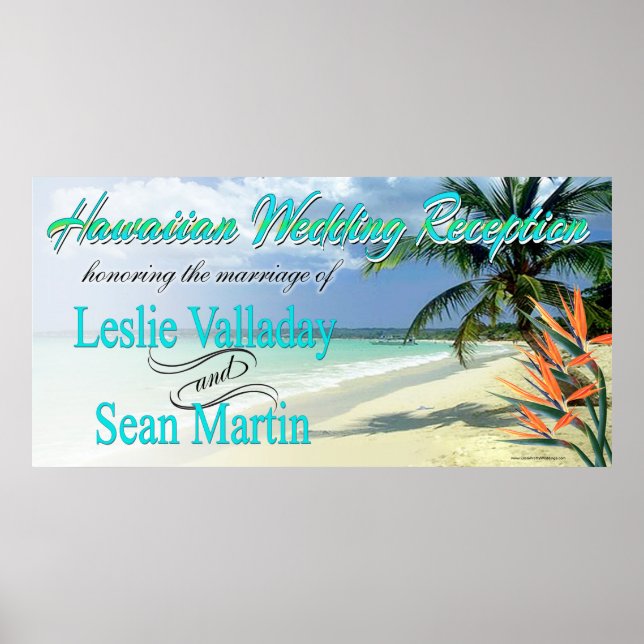Emerald Waters Hawaiian Luau Wedding Reception Poster (Front)