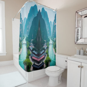 Emerald Waters & Mountain Views – Scenic Bathroom Shower Curtain