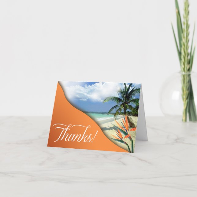 Emerald Waters Tropical Beach Thank You | papaya Card (Front)