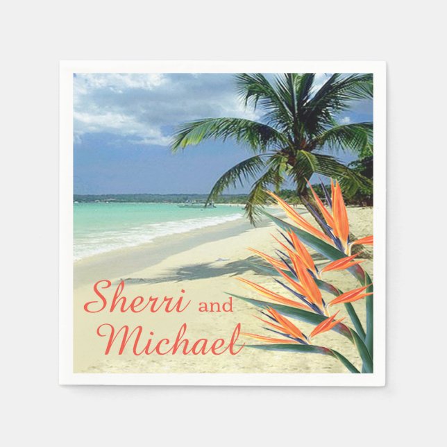 EMERALD WATERS Tropical Beach Wedding Napkin (Front)