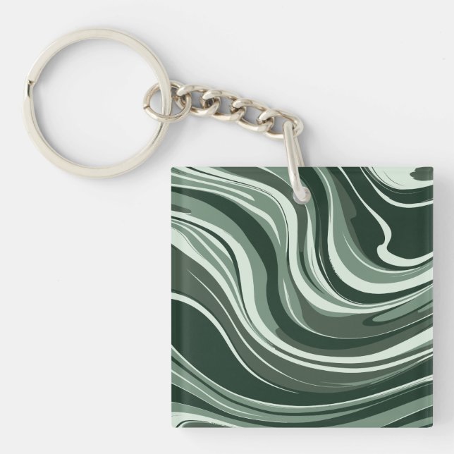 Emerald Waves Abstract Design Key Ring (Front)