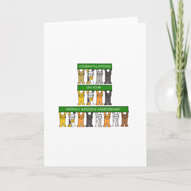 Emerald Wedding Anniversary 55 Years Cute Cats Card (Front)