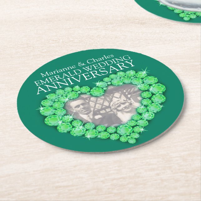Emerald wedding anniversary heart photo coasters (Angled)