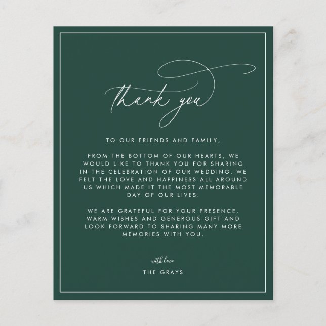 Emerald Wedding Thank You Card (Front)