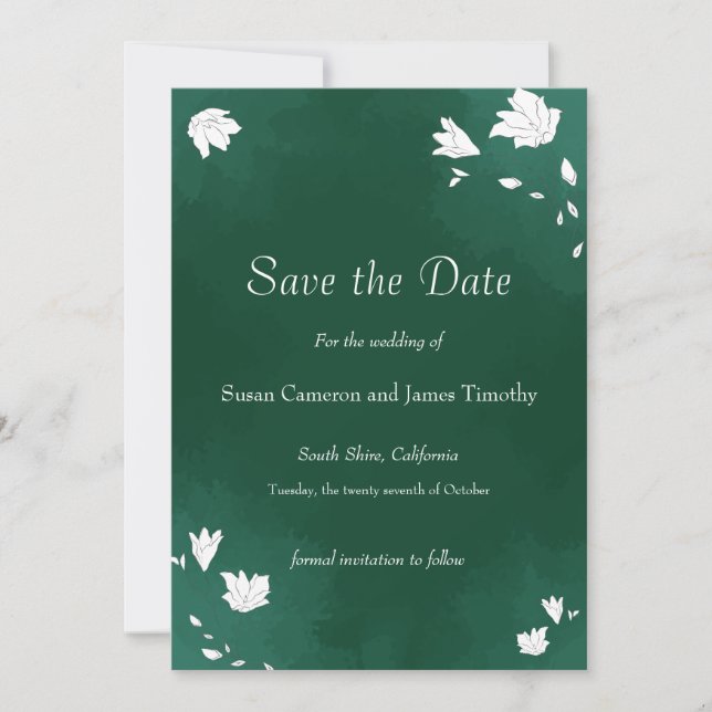 Emerald Wedding Watercolor floral Save the Date (Front)