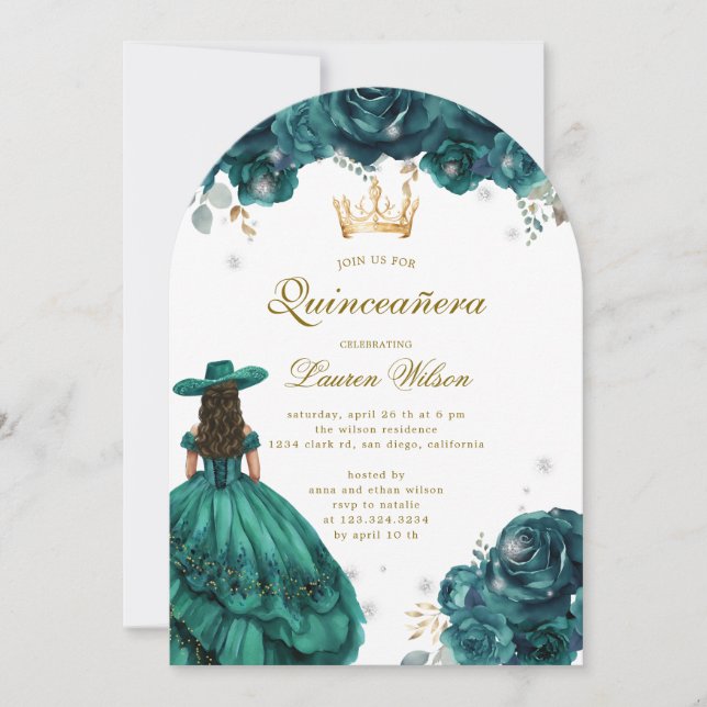 Emerald Western Wonderland Quinceanera Invitation (Front)