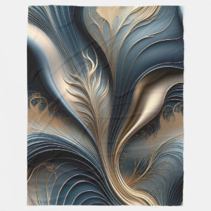 Emerald Whisper - Teal and Gold Abstract Art Fleece Blanket