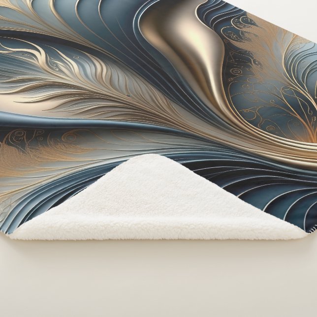 Emerald Whisper - Teal and Gold Abstract Art Sherpa Blanket (3/4)