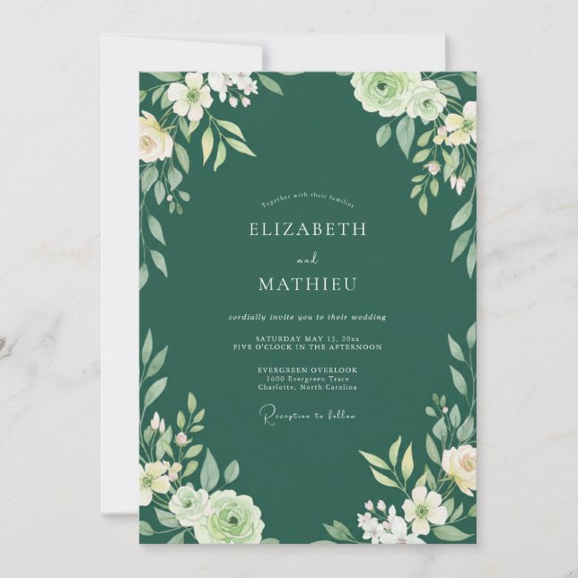 Emerald White Foliage Eucalyptus Wedding Invitation (Front)