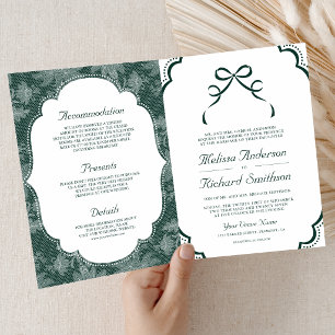 Emerald White Lace Coquette Bow QR Code Wedding Invitation