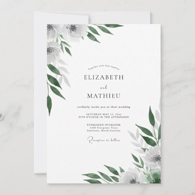 Emerald White Leafy Wedding Invitation (Front)