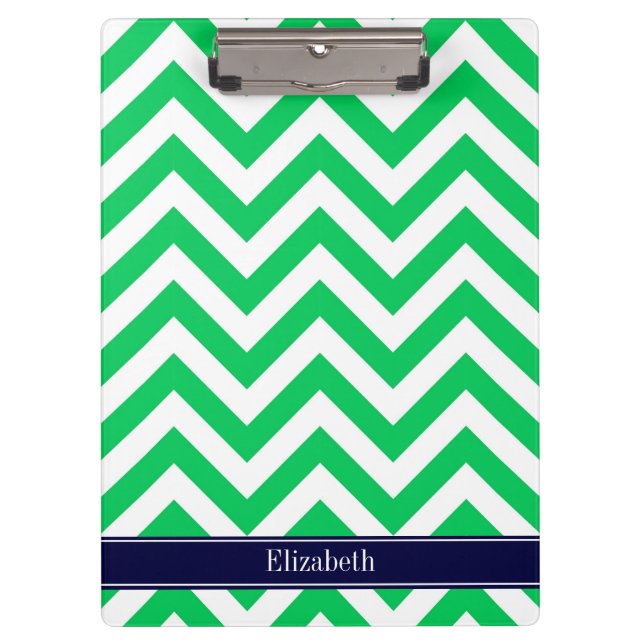 Emerald White LG Chevron Navy Blue Name Monogram Clipboard (Front)