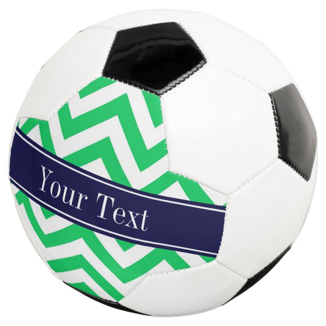 Emerald White LG Chevron Navy Blue Name Monogram Soccer Ball (Three Quarter)