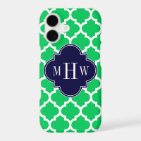 Emerald White Moroccan #5 Navy 3 Initial Monogram