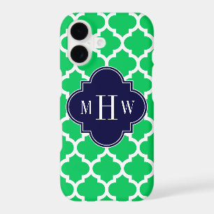 Emerald White Moroccan #5 Navy 3 Initial Monogram