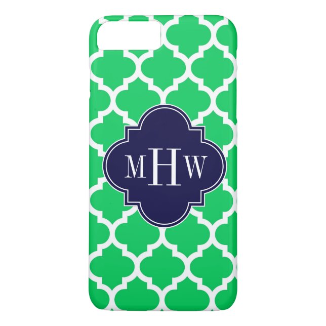 Emerald White Moroccan #5 Navy 3 Initial Monogram Case-Mate iPhone Case (Back)