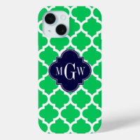 Emerald White Moroccan #5 Navy 3 Initial Monogram