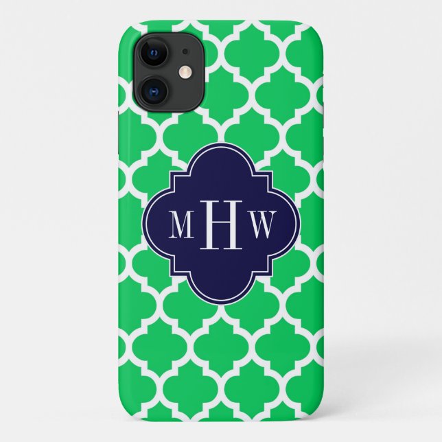 Emerald White Moroccan #5 Navy 3 Initial Monogram Case-Mate iPhone Case (Back)