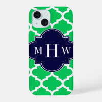 Emerald White Moroccan #5 Navy 3 Initial Monogram