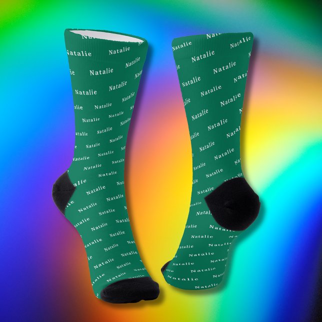 Emerald White Personalised Name Socks Custom Text (Creator Uploaded)