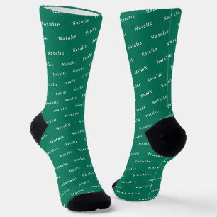 Emerald White Personalised Name Socks Custom Text