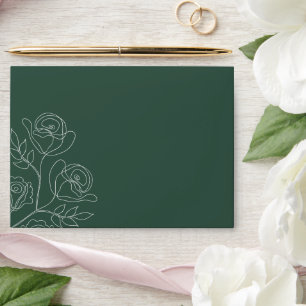 Emerald White Roses Calligraphy Wedding Envelope