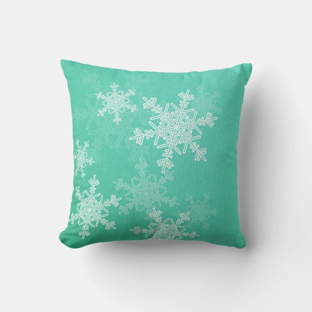 Emerald White Snowflakes Minimalist Christmas Cushion (Front)