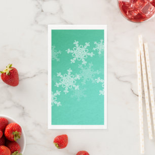 Emerald White Snowflakes Minimalist Christmas Napkin