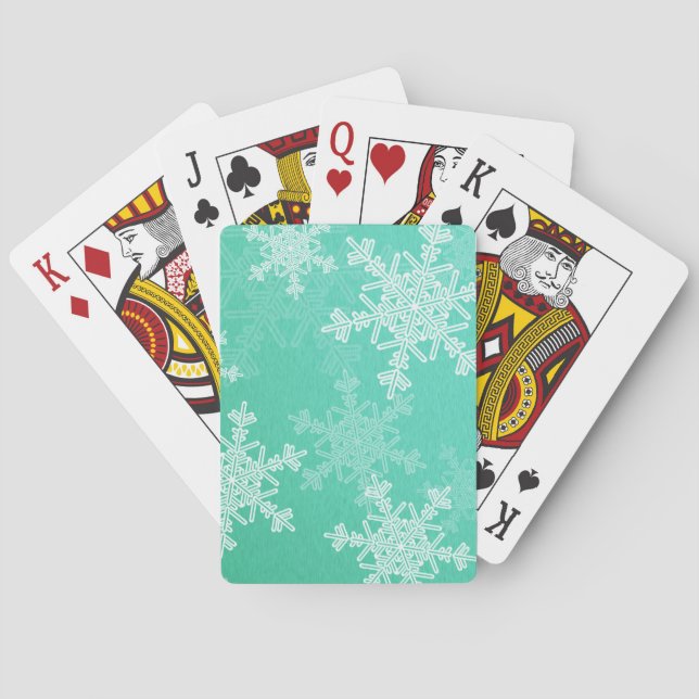 Emerald White Snowflakes Minimalist Christmas Playing Cards (Back)