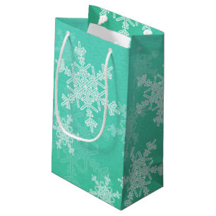 Emerald White Snowflakes Minimalist Christmas Small Gift Bag