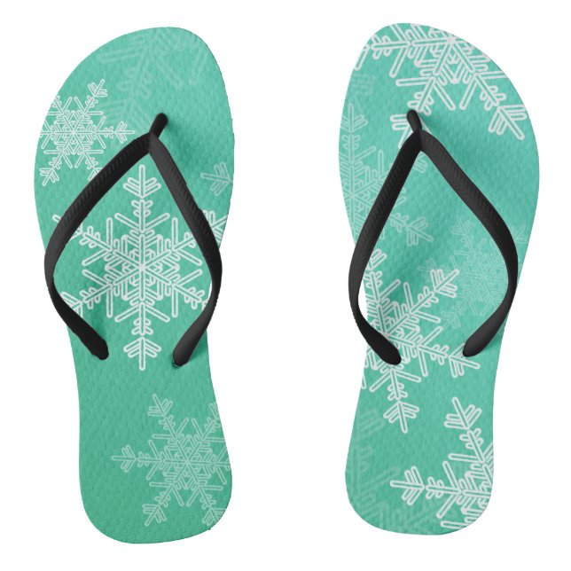 Emerald White Snowflakes Minimalist Christmas Thongs (Footbed)