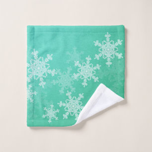 Emerald White Snowflakes Minimalist Christmas Wash Cloth