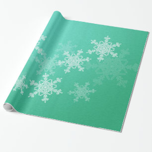 Emerald White Snowflakes Minimalist Christmas Wrapping Paper
