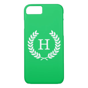 Emerald White Wheat Laurel Wreath Initial Monogram iPhone 8/7 Case