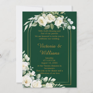 Emerald Winter Elegant Gold Floral Luxury Wedding Invitation