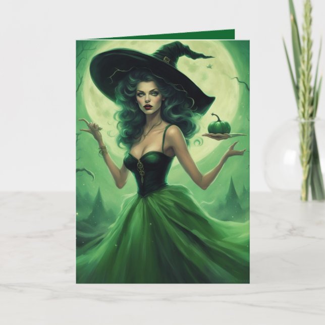 Emerald Witch curse Halloween greeting card (Front)
