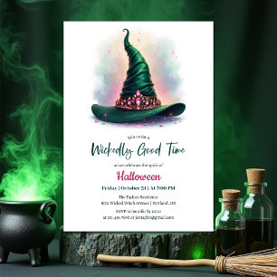 Emerald Witch Hat Wickedly Good Time Halloween Invitation