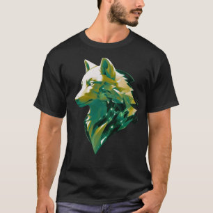 Emerald Wolf Geometric Cosmic Animal Art T-Shirt